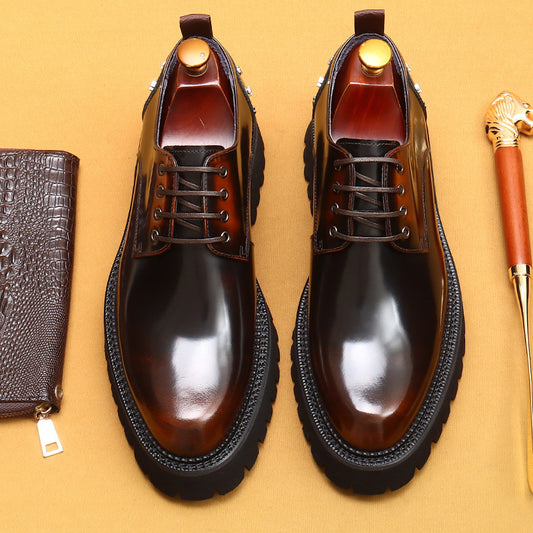 Layer Platform Height Increasing Genuine England Leather Shoes