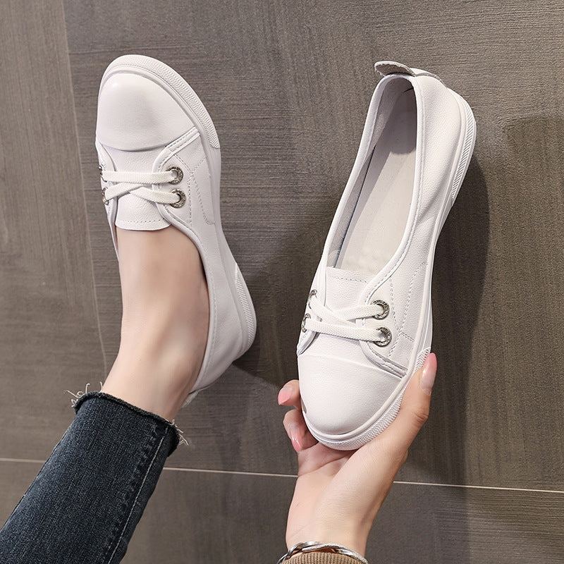 Women's First Layer Cowhide Low-cut White Western Style Women's Casual Shoes