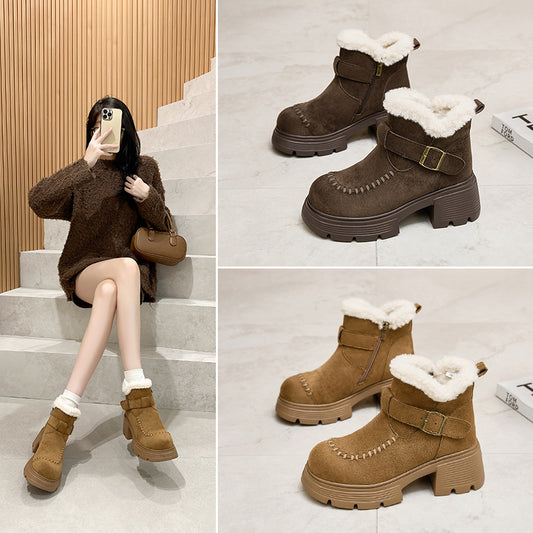 Women's Platform Ankle Brown Fashion Martin Snow Boots