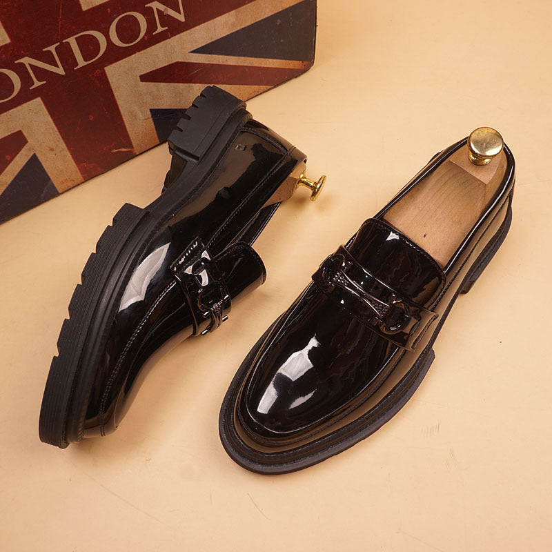 Men's Height Increasing Insole Patent Trendy British Style Pointed Slip-on Men's Business Leather Shoes