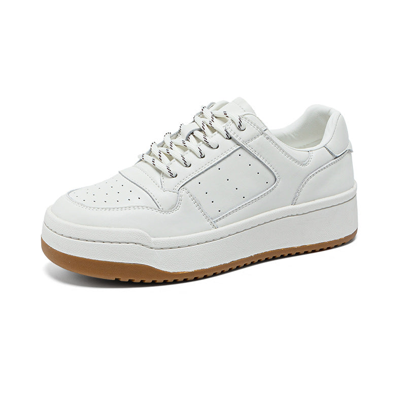 Women's Layer Cowhide Platform White Spring Small Man Women's Board Shoes