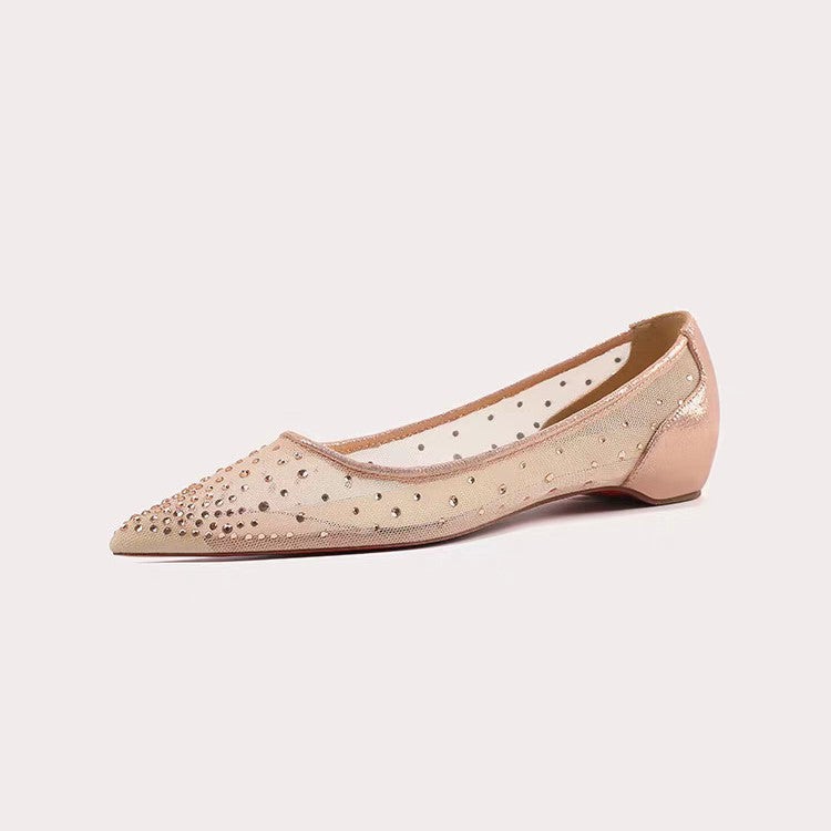 Women's Toe Flat Fairy Style Mesh Increased Rhinestone Wedding Breathable Low-cut Women's Fashion Shoes