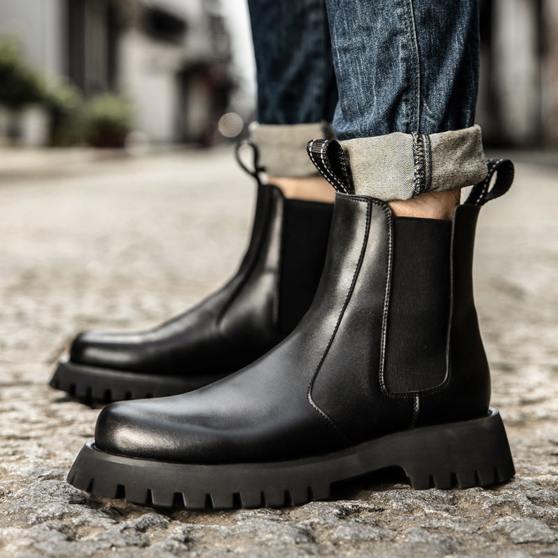 Men's Smoke Pipe Short Thick Bottom Increased Leather Shoes