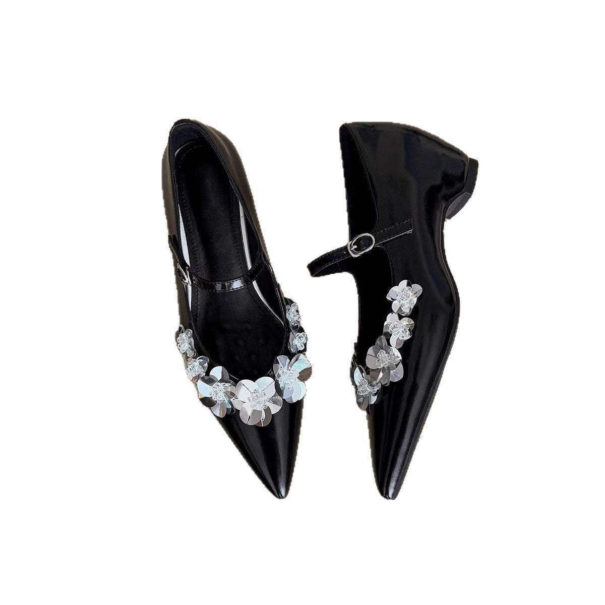 Women's Thick Bottom Flower Sequins With Mary Jane Temperament Height Increasing Women's Fashion Shoes
