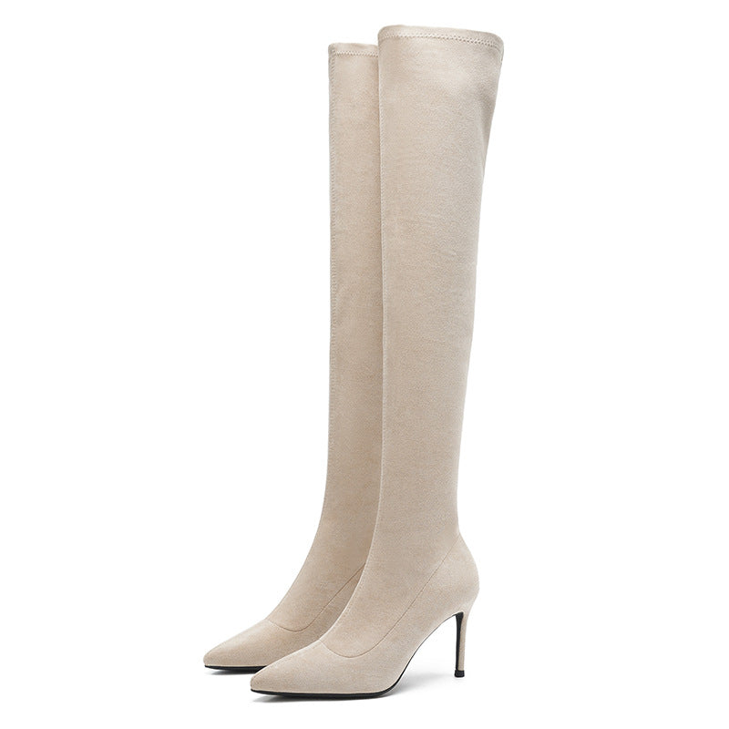 Stiletto Temperament Slip-on No Drop Tube Black Women's Leather Boots