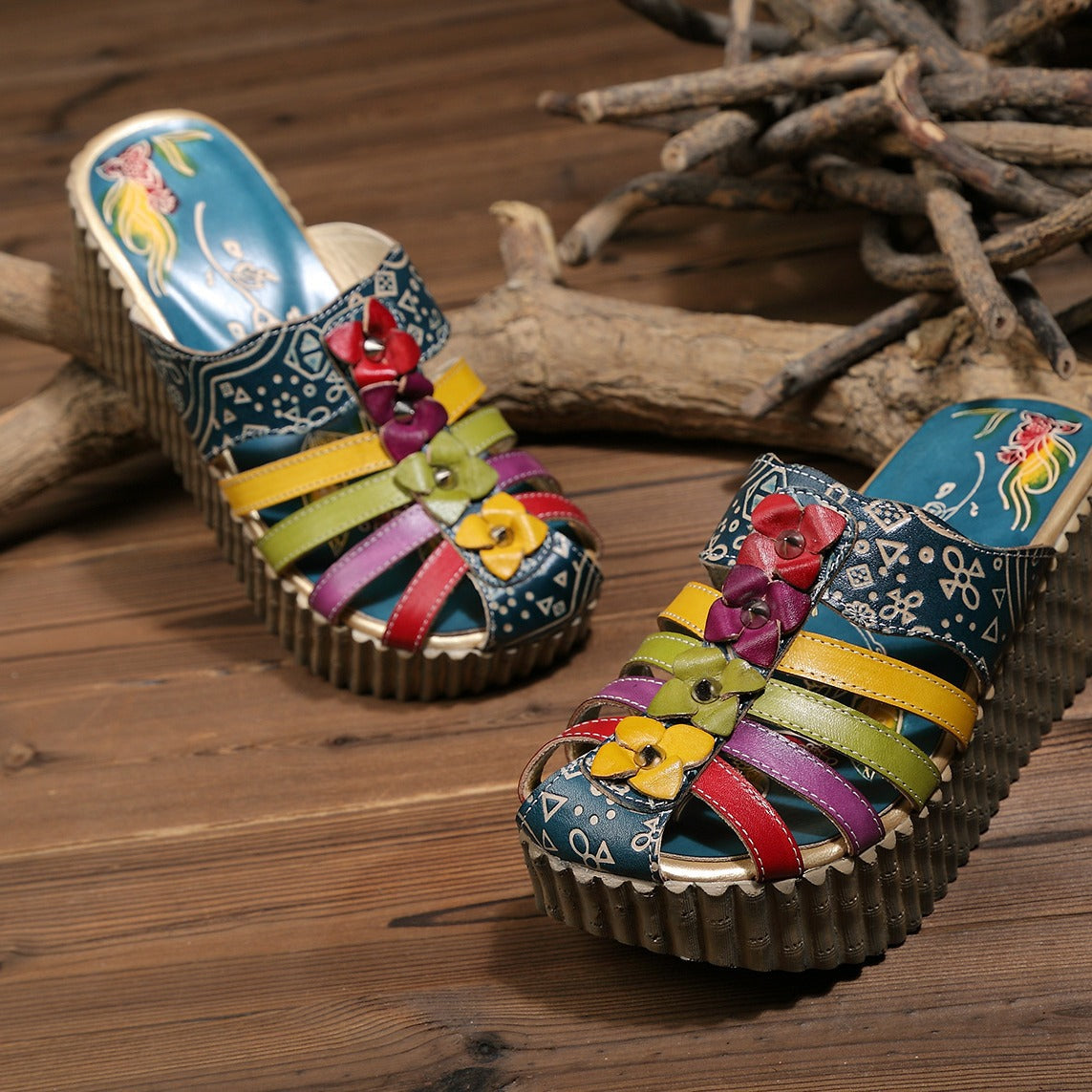 Women's Summer Ethnic Style Genuine Flower Handmade Flat Slippers