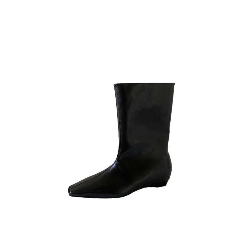 Tax-free Winter Pointed Toe Wedge Height Increasing Insole Temperament Women's Leather Boots