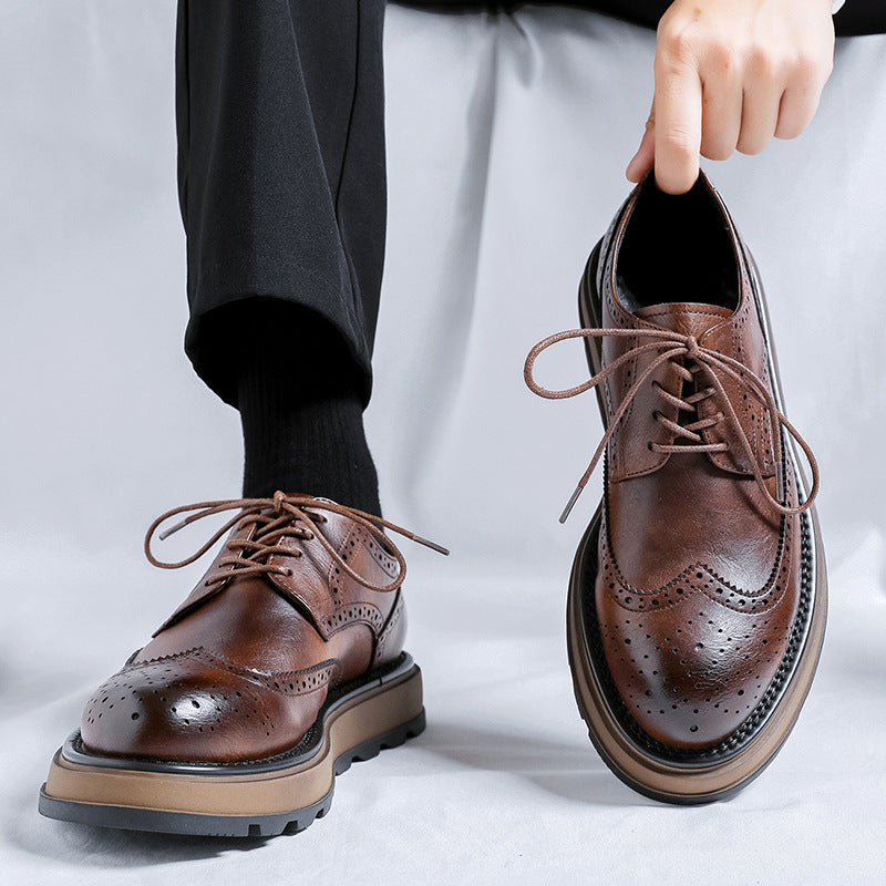 Korean Style Fashionable Platform Pumps Brogue Men's Casual Leather Shoes