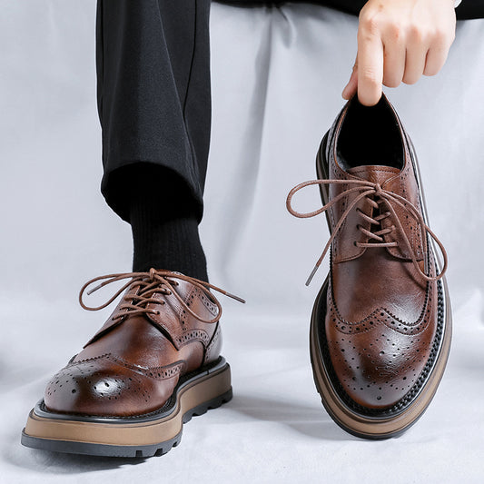 Korean Style Fashionable Platform Pumps Brogue Men's Casual Leather Shoes