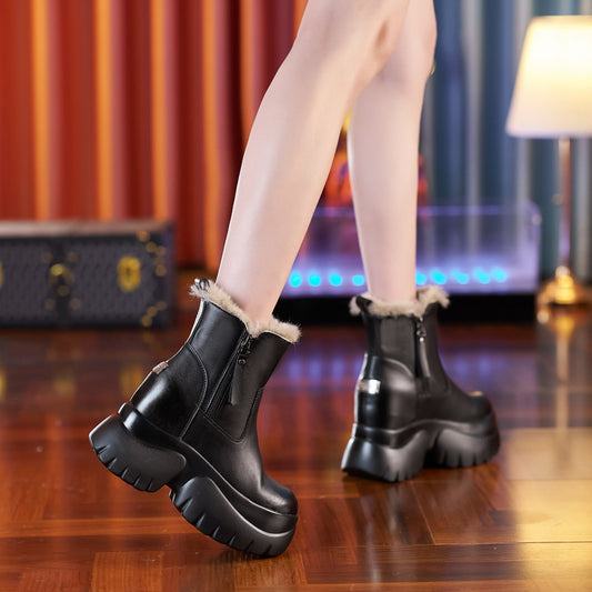 Women's Genuine Fashion Short Thickened Martin Winter Boots