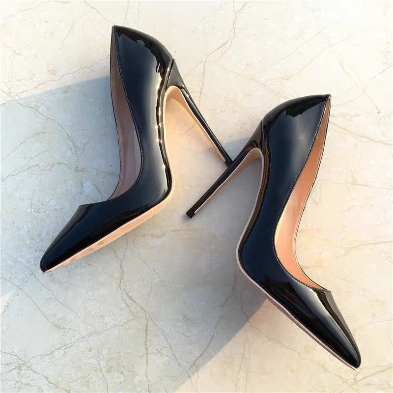 Women's Pointed Stiletto Large Small Size Black Patent Women's Fashion Shoes