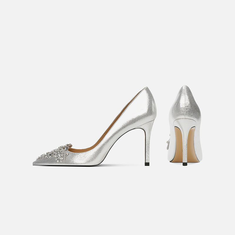 High-grade Wedding High Golden Main Bride Crystal Heels