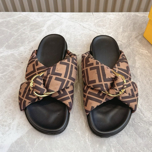 Summer F Home Retro Cross Metal Buckle Bread Flat Slippers