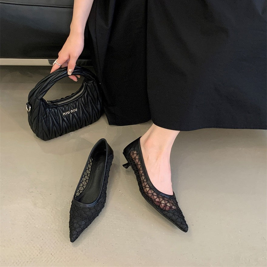 French Minority High Summer Retro Hollow Mesh Breathable Pointed Toe Women's Fashion Shoes