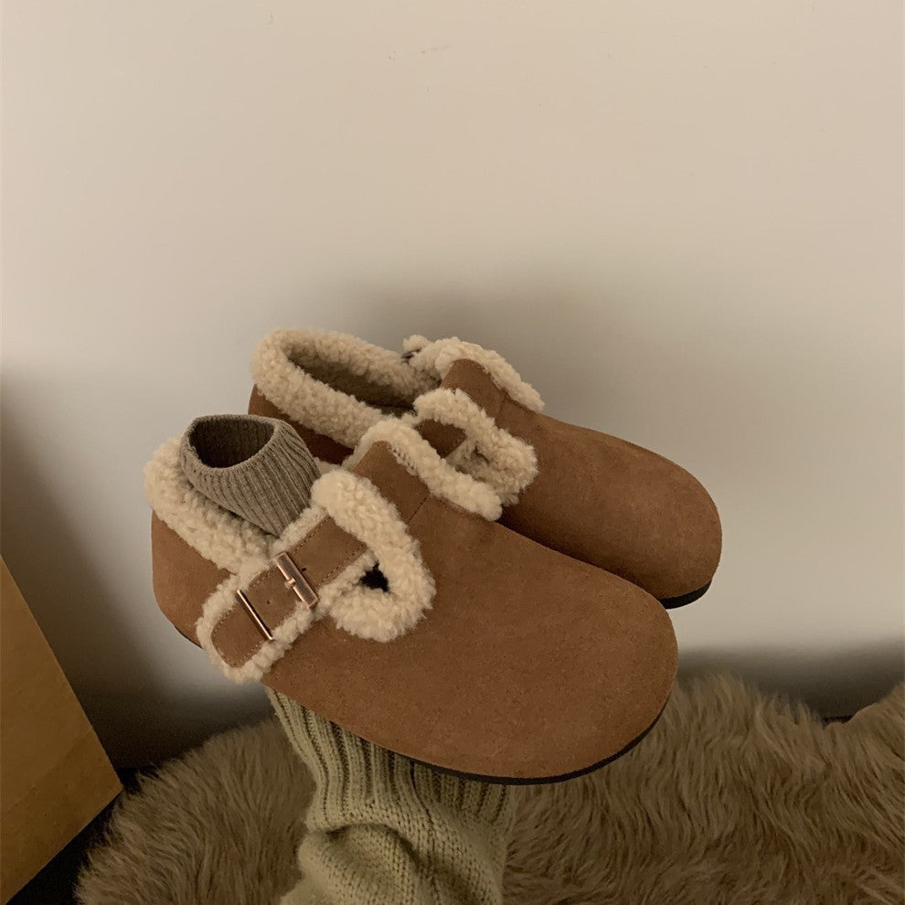 Women's & Men's Retro Platform Brown With Veet Fluffy Men's Shoes