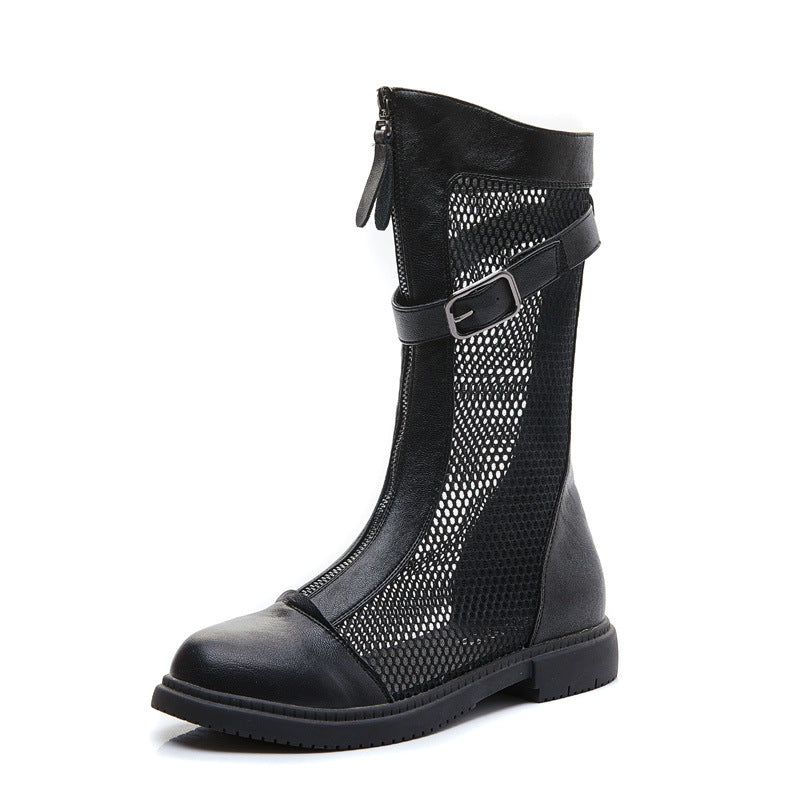 Women's Mesh Surface Hollowed Martin Summer British Style Women's Leather Boots