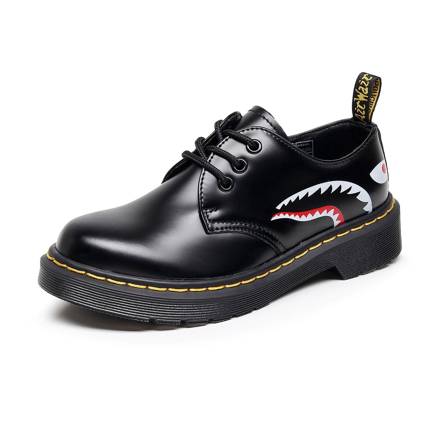 Women's Large Size Thick Bottom Small Mirror Round Head Patent Muffin Leather Shoes