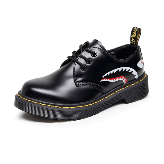 Women's Large Size Thick Bottom Small Mirror Round Head Patent Muffin Leather Shoes