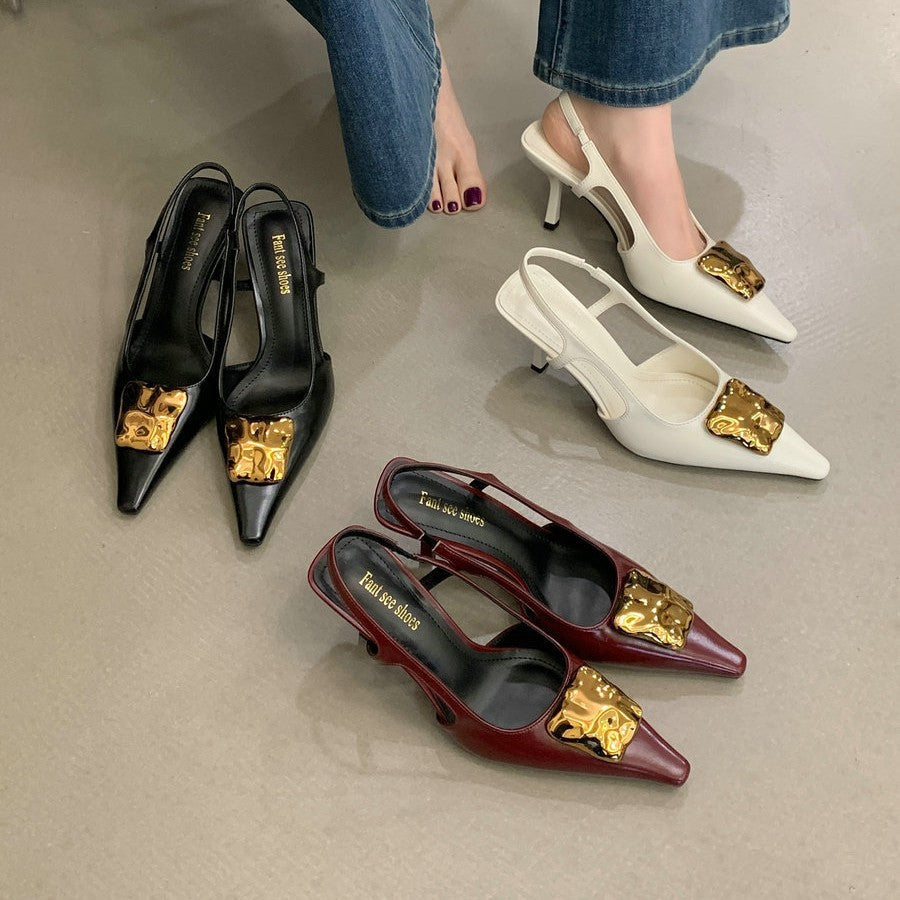Women's Open Summer Pointed Stiletto Strap Temperament Commute Kitten Closed Heels