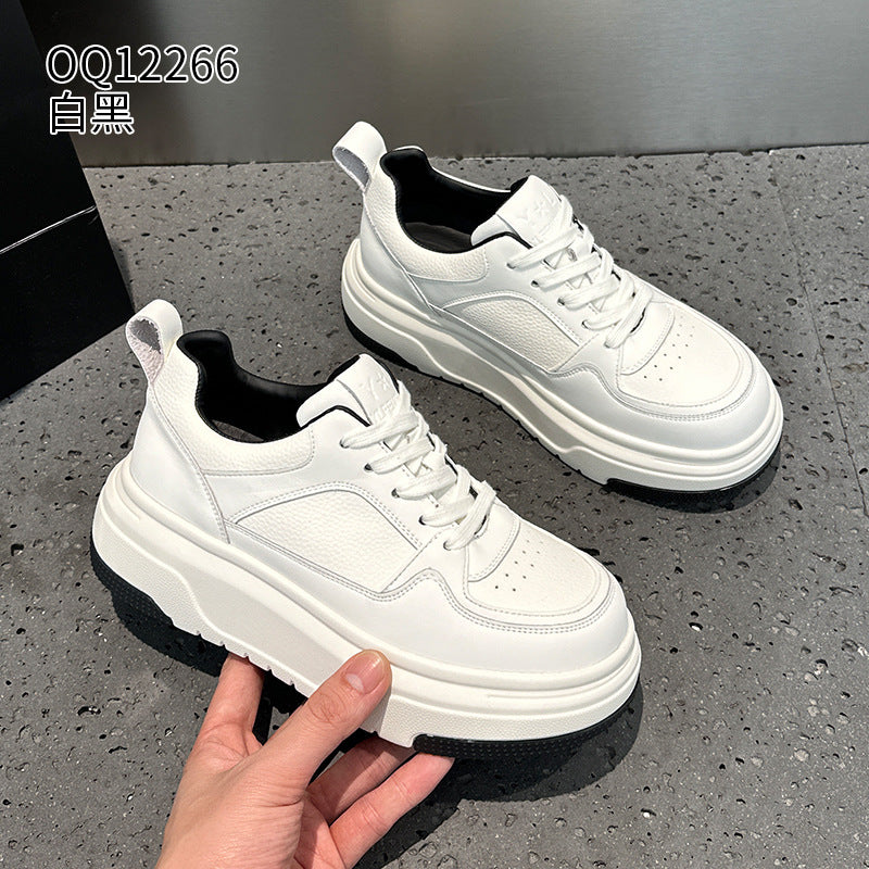 Women's Thick-soled White Spring Versatile Breathable Preppy Style Sneakers