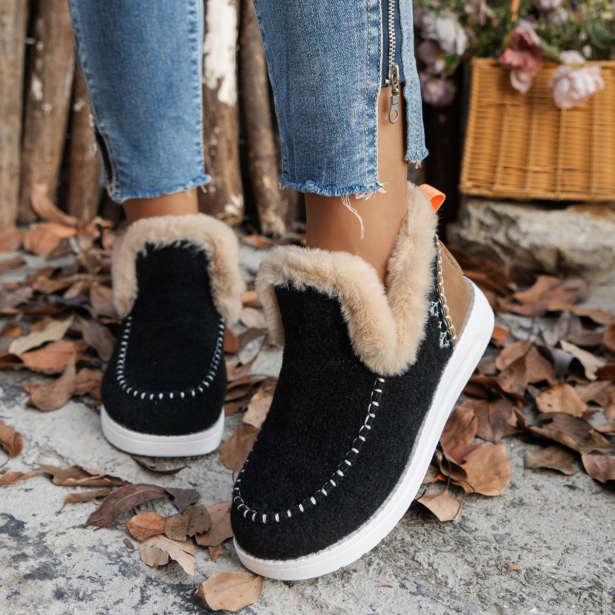 Women's Winter Cotton Plus Size Fleece-lined Thicker Women's Shoes