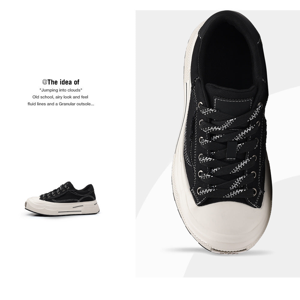 Versatile Fashionable Breathable Platform Retro Black Canvas Shoes