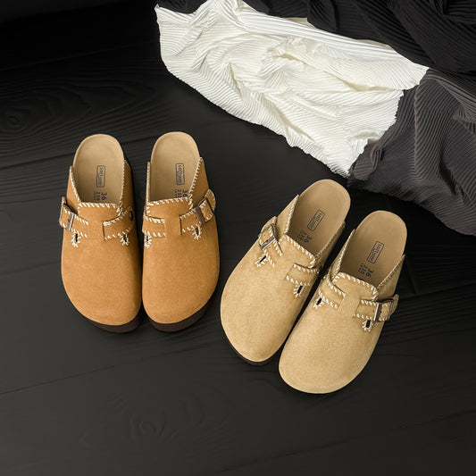 Women's Toe Half Embroidery Thread Outer Wear Thick Bottom Slippers