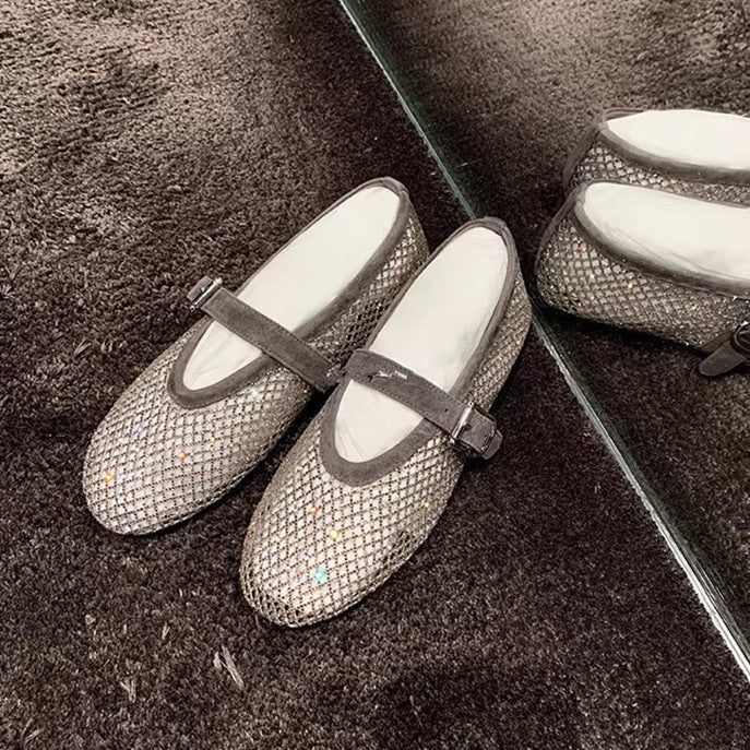 Women's Style Starry Sky Ballet Rhinestone Mesh Flat Bottom Sandals