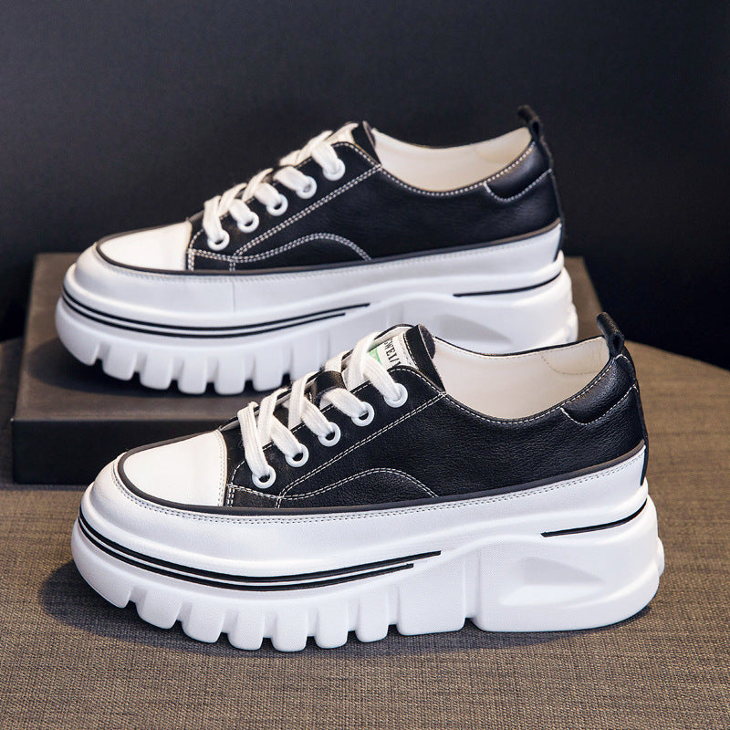 Women's White Spring Height Increasing Insole Genuine Sports Muffin Women's Shoes