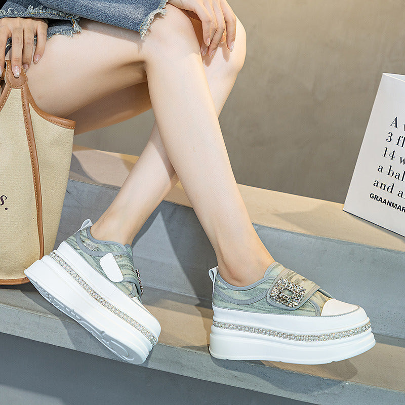 Women's Velcro Small White Autumn Thick Bottom Increased Men's Shoes