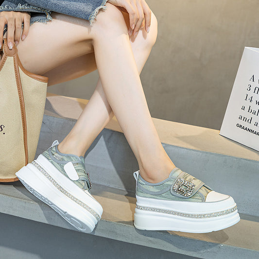 Women's Velcro Small White Autumn Thick Bottom Increased Men's Shoes
