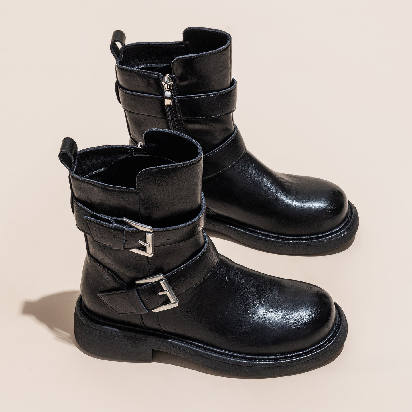 Women's Fleece-lined Platform Height Increasing Skinny Korean Women's Leather Boots