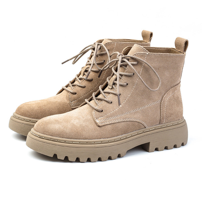 Women's Frosted Genuine British Style Mid Martin Flat Women's Leather Boots