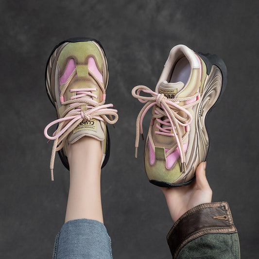 Women's Platform Daddy First Layer Cowhide Stylish Casual Shoes