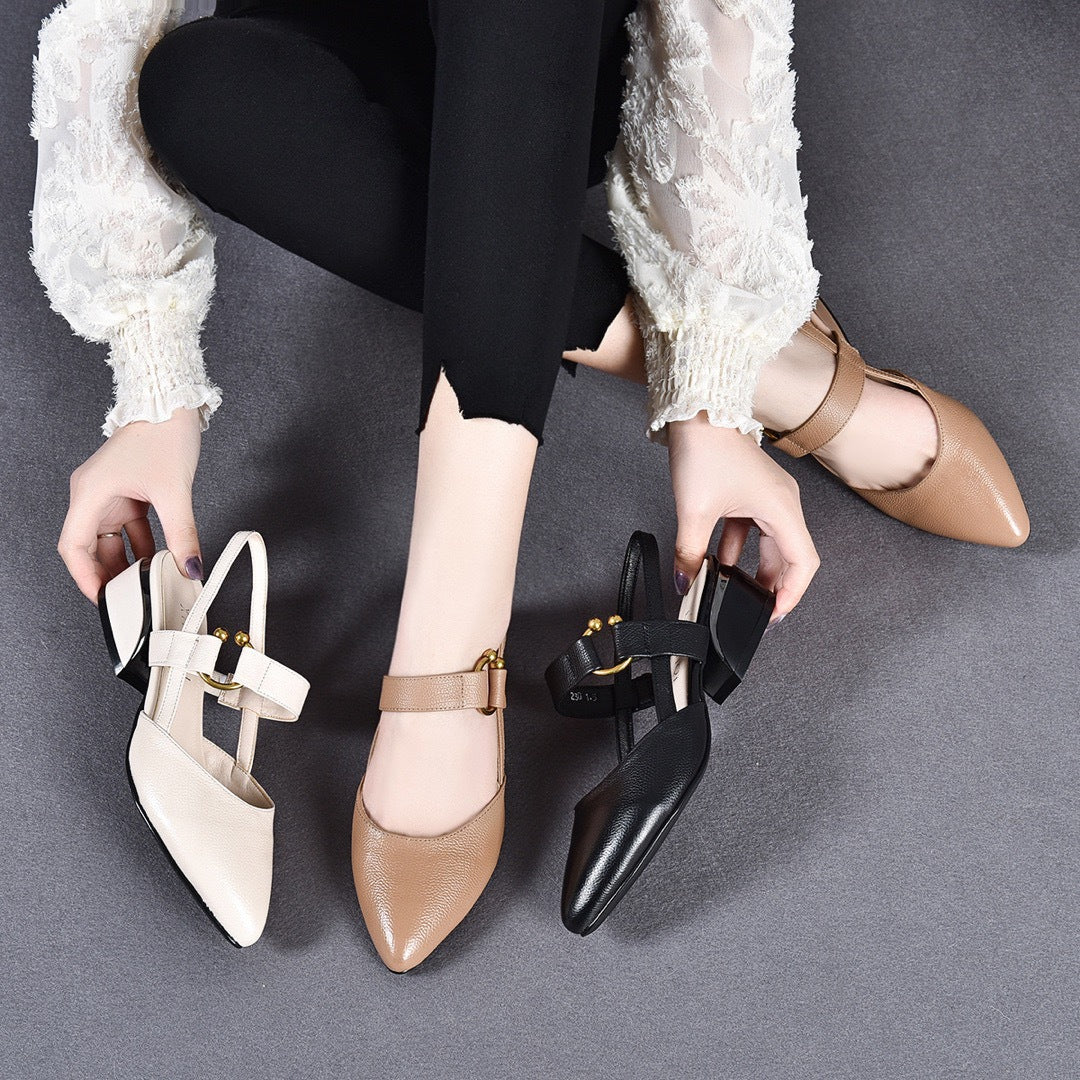 Women's Toe Summer Pointed Chunky Top Layer Flat Sandals