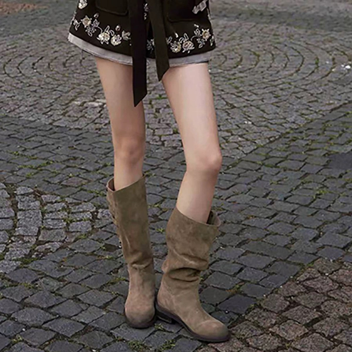 Vintage Suede Round Head Chunky Pile Boots