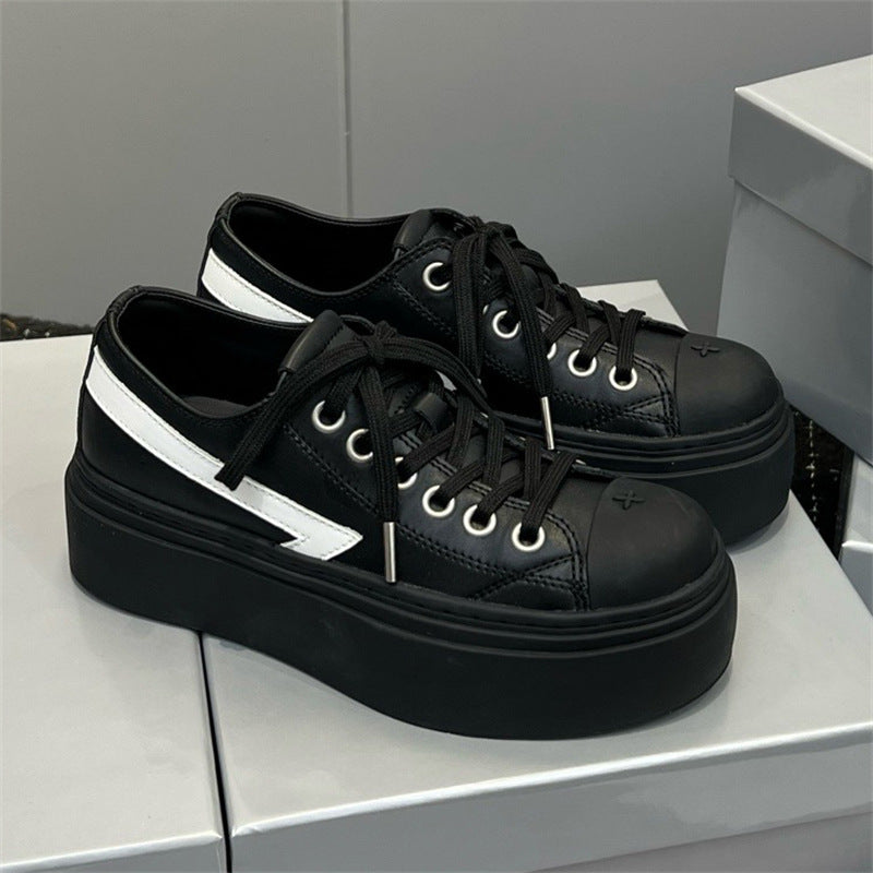 Cowhide Night Meteor Black White Contrast Color Women's Canvas Shoes