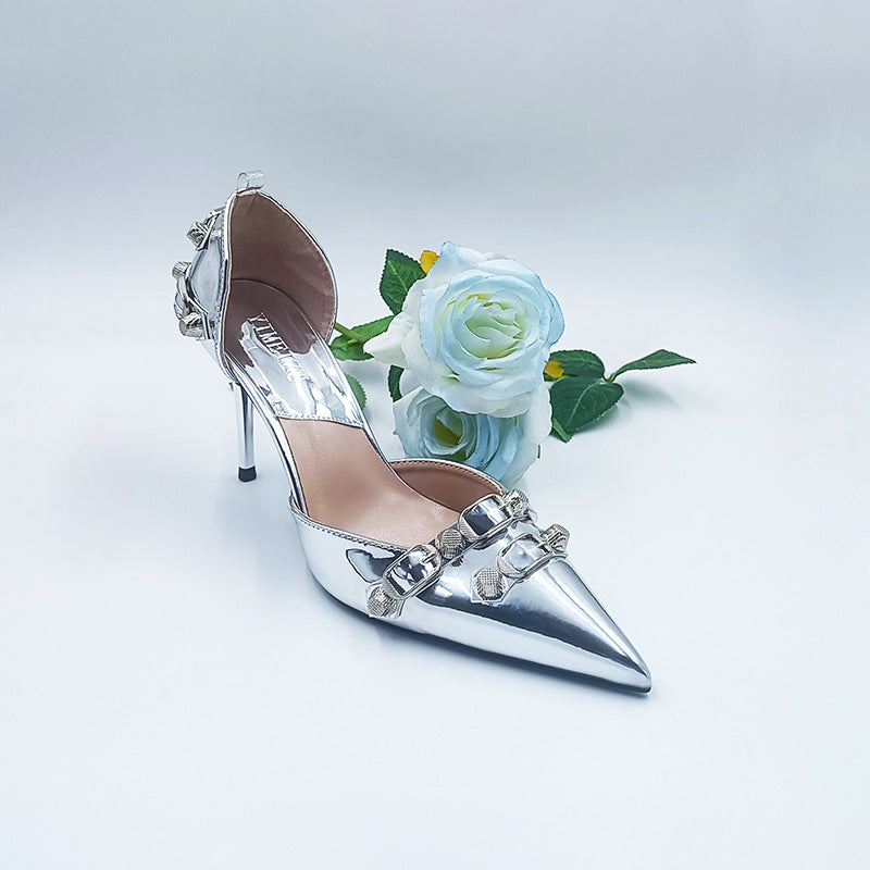 Women's Lens Rivet High Hollow Punk Stiletto Belt Women's Fashion Shoes
