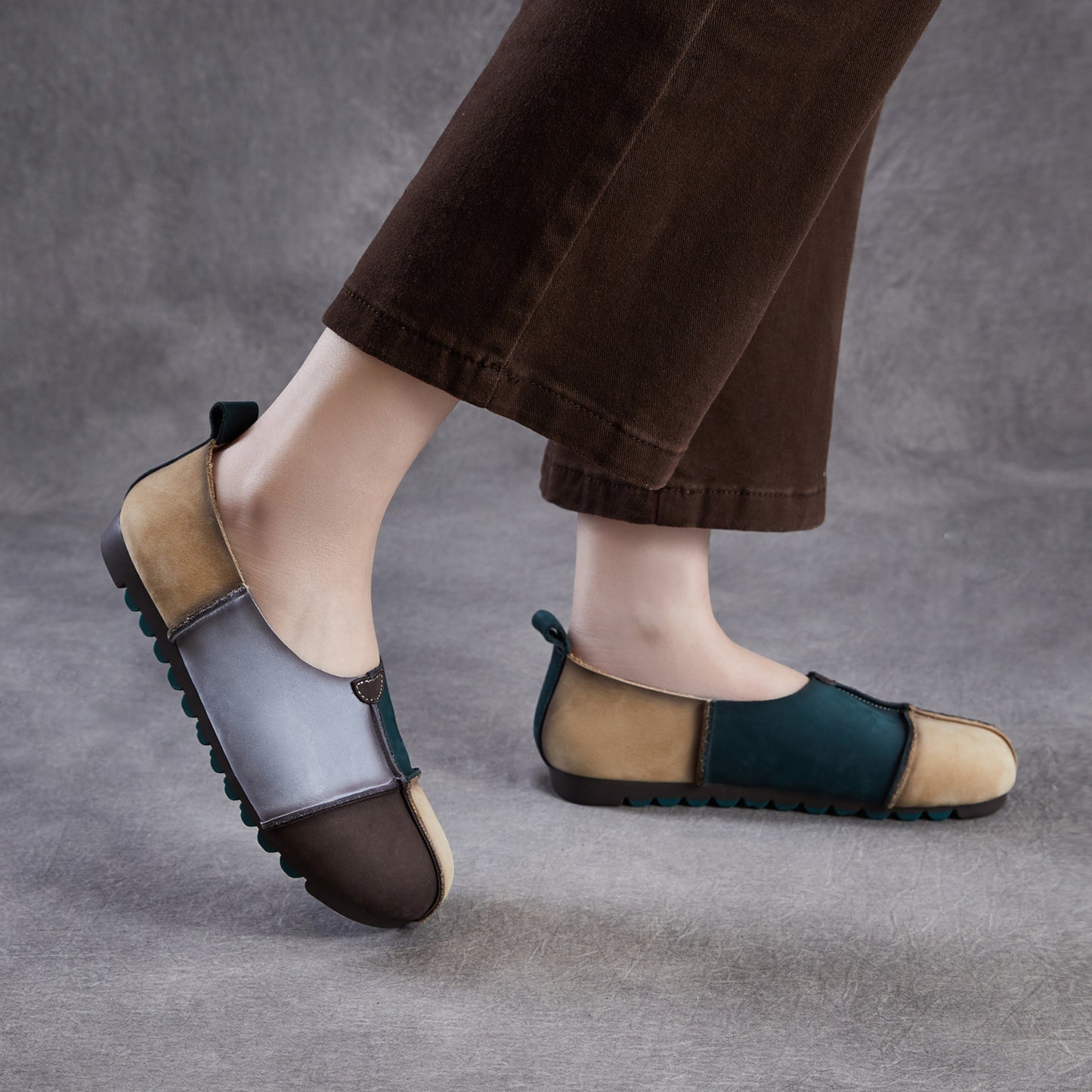 Women's First Layer Contrast Color Pumps Spring Stitching Beggar Soft Bottom Women's Casual Shoes