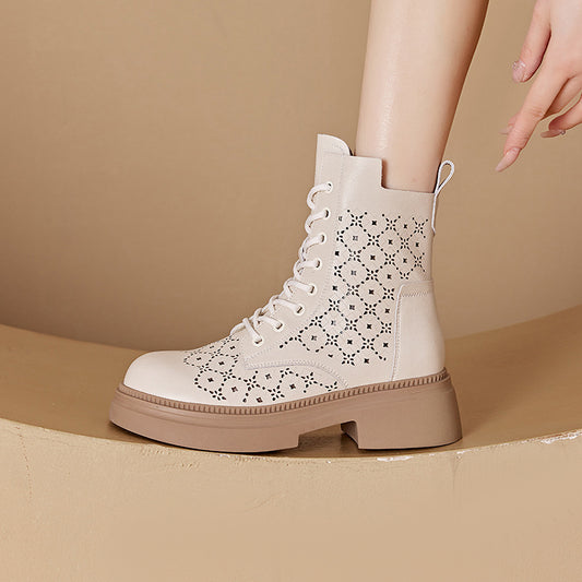 Women's Martin Authentic Hollow Out British Style Ankle Vintage Platform Boots