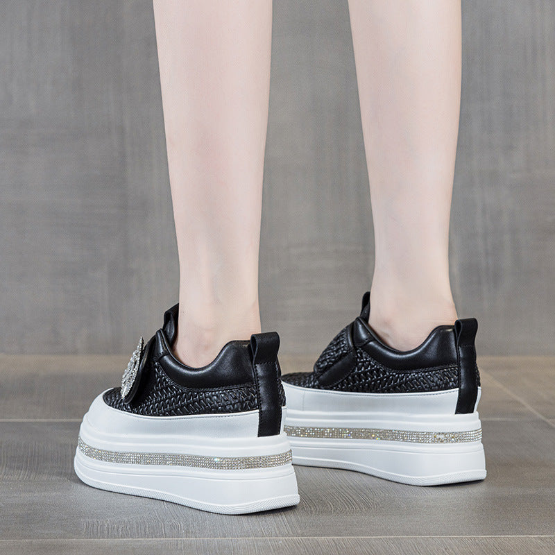Women's White Sports Round Toe Platform Thick Bottom Women's Casual Shoes