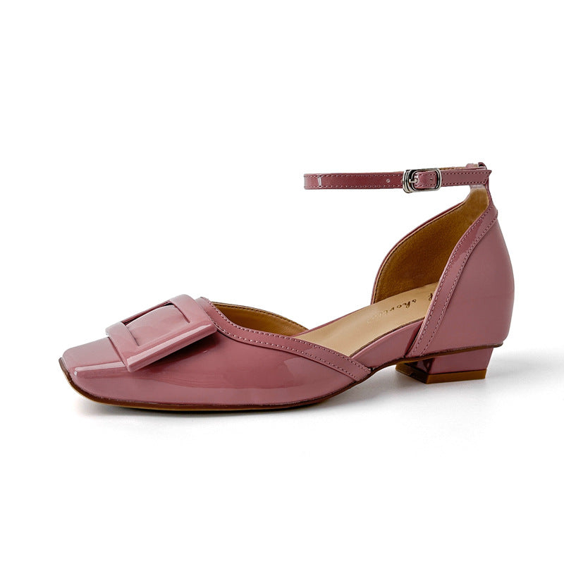 Women's Genuine Version Square Toe Chunky Pumps French Color Matching Women's Fashion Shoes