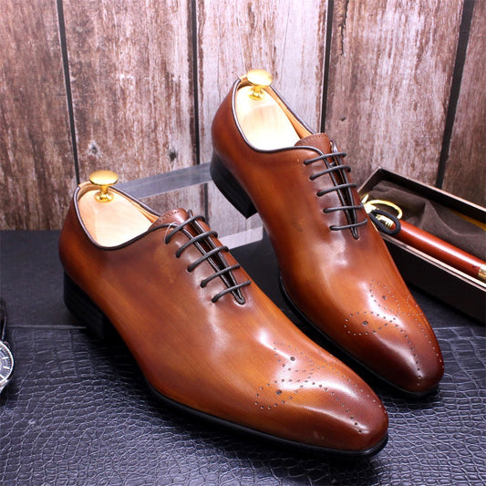 Men's Hand-rub Color Genuine Pointed Toe Men's Business Leather Shoes