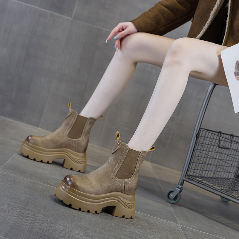 Women's Thick-soled Hight Increasing Martin Fashion British Style Women's Leather Boots