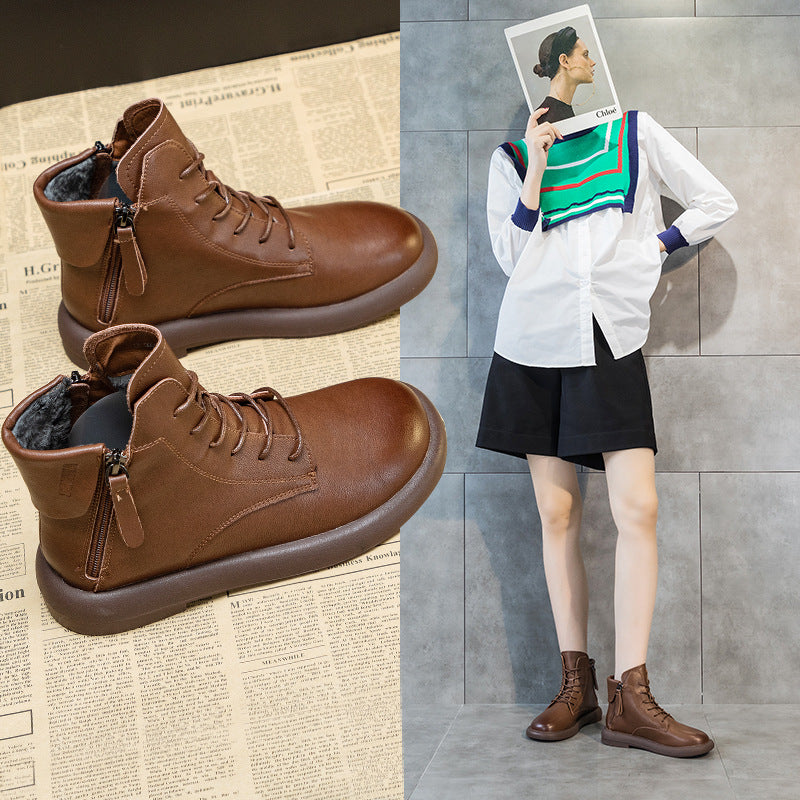 Women's Autumn Washed-out Vintage Martin Korean Zipper Women's Leather Boots