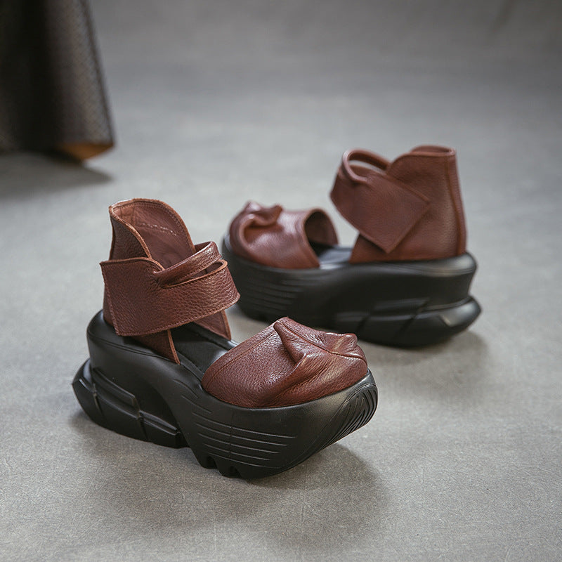 Women's Cap Fashion Top Layer Cowhide Artistic Platform Sandals
