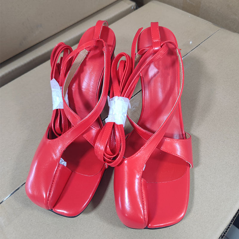 Women's Toe Round Head Chunky Cross Strap Large Size Women's Shoes