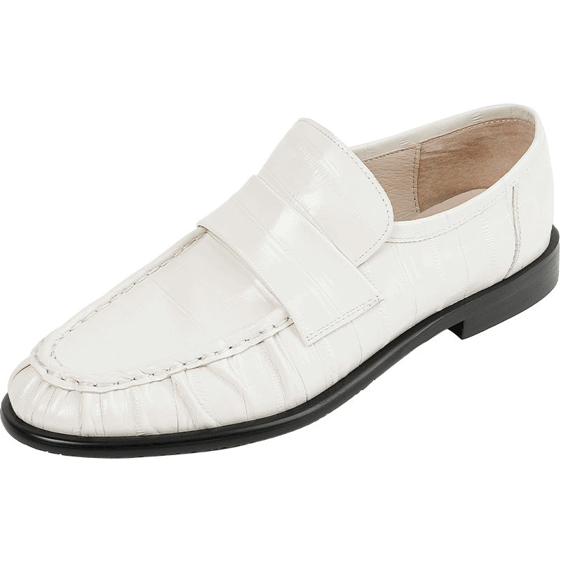 Cowhide Retro Minority Crocodile Pattern Chunky Pumps Slip-on Genuine British Women's Casual Shoes