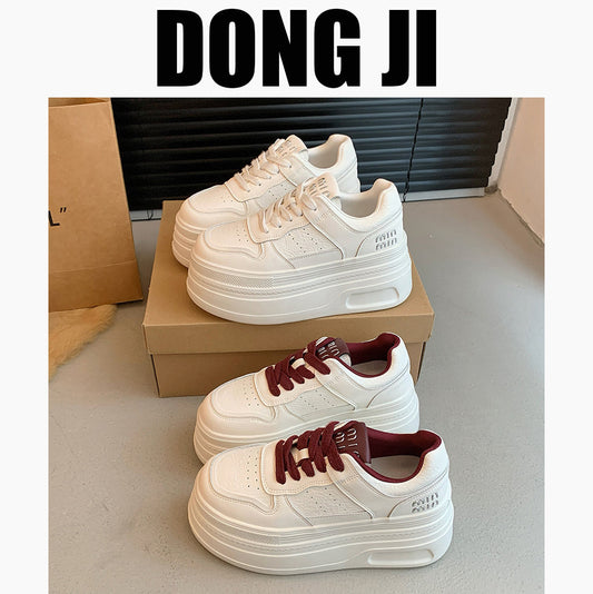 Women's Genuine Platform Wild Elevator White Casual Shoes