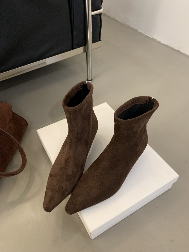 Women's Spring French Style Mid Chunky Pointed Boots